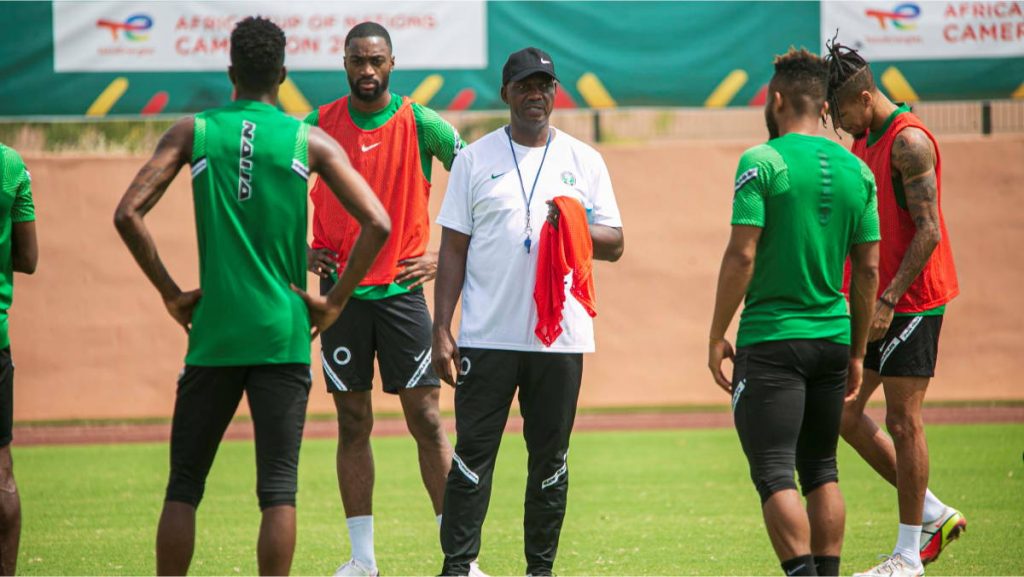 Coach Augustine Eguavoen in training with the Super Eagles