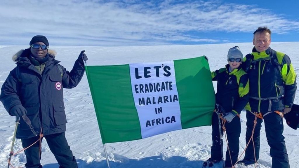 Nwoko hoisted Nigeria's flag in Antartica in a bid to spread the message of nmalaria in Africa