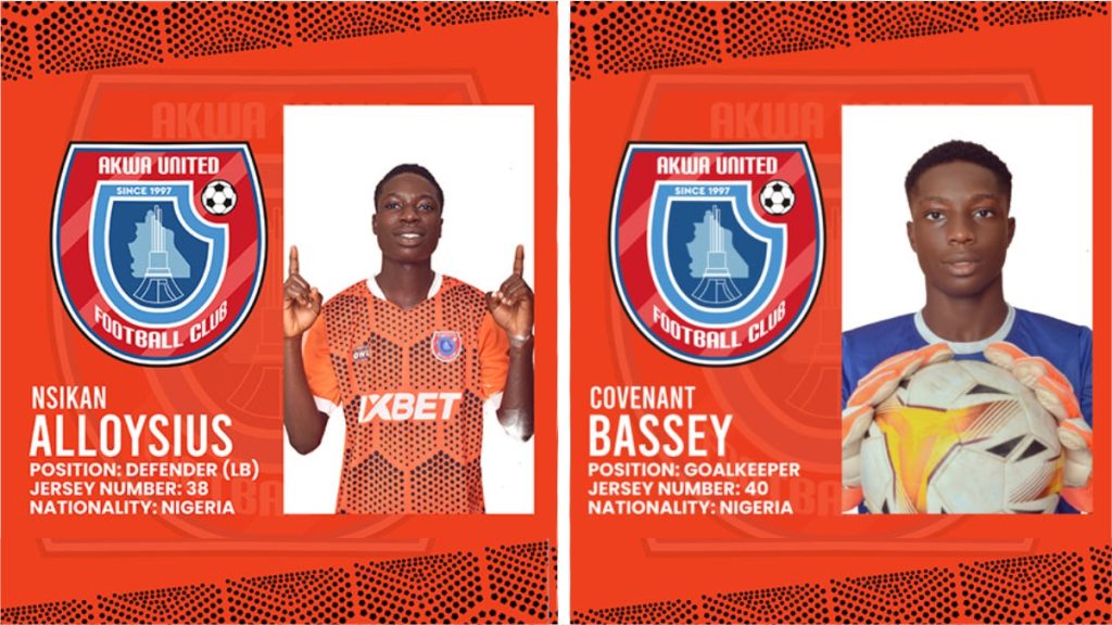 Akwa United U-15 Captain Nsikan Alloysius and goalkeeper Covenant Bassey have been promoted to the club's first team for the 2023 NPFL season