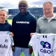 Enyimba chairman Kanu Nwankwo with Hamkam officials