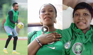 Ojo Olorunleke wife challenges husband to sing new national anthem