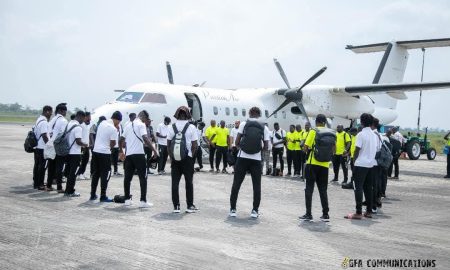 The Ghana Black Galaxies have arrived in Uyo for their highly anticipated second-leg CHAN qualification match against Nigeria's Super Eagles B, set to take place at the Godswill Akpabio International Stadium.