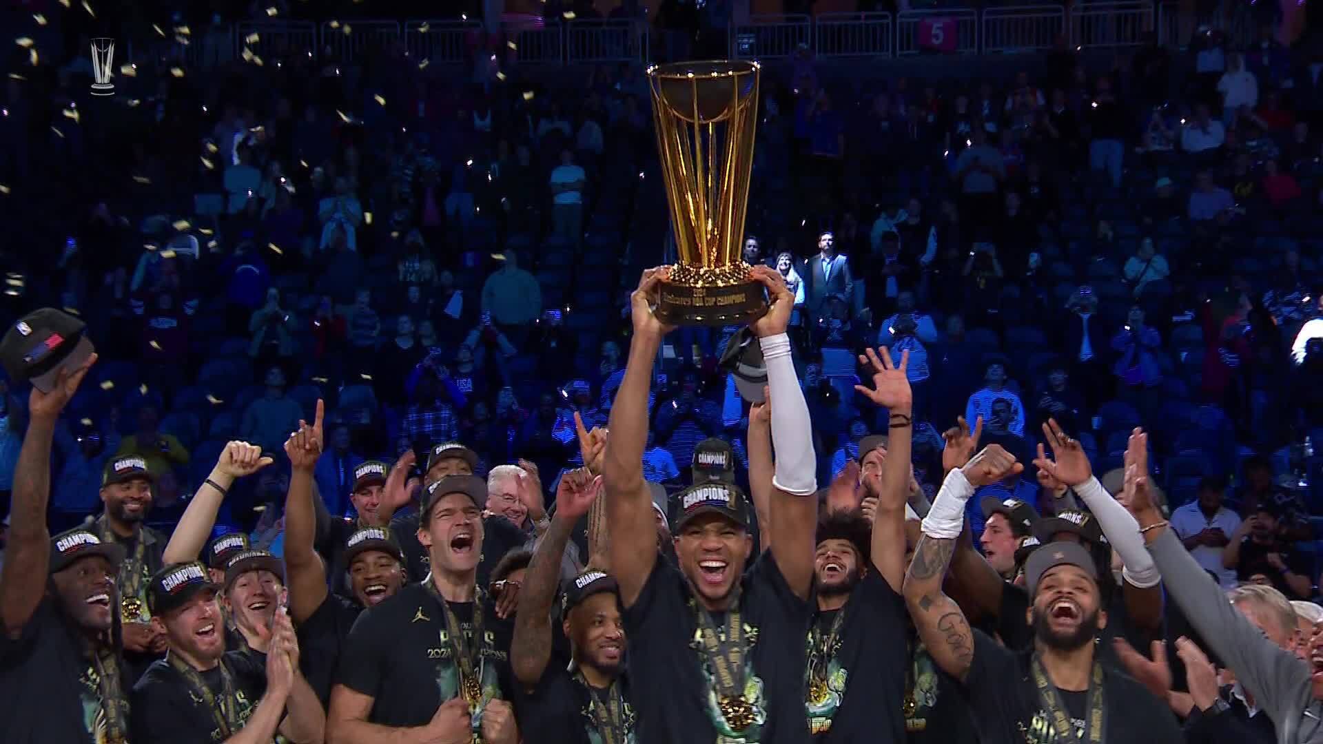 Giannis lifting the NBA Cup