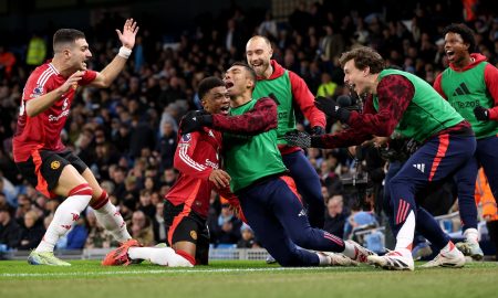 amad diallo after scoring the winner for manchester united in the manchester derby against city